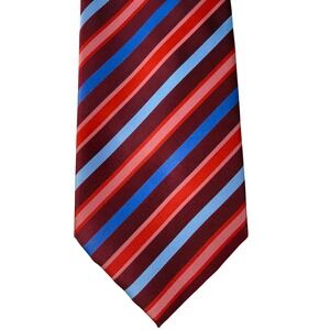 Versa Milan New York Striped Necktie Burgundy Red Blue Mens Formal Tie Handmade